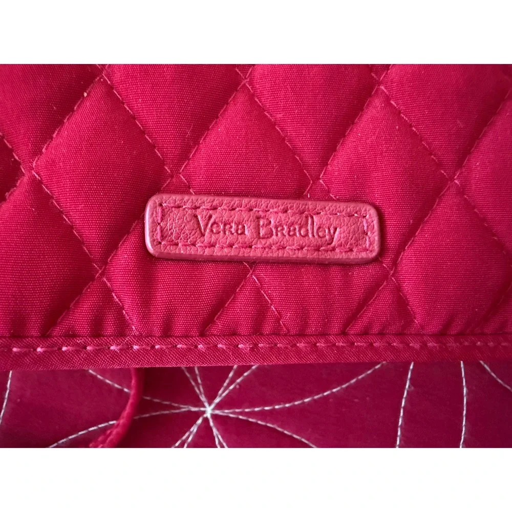 Vera Bradley Red Quilted Microfiber RFID All In One Crossbody Wallet Bag Rose